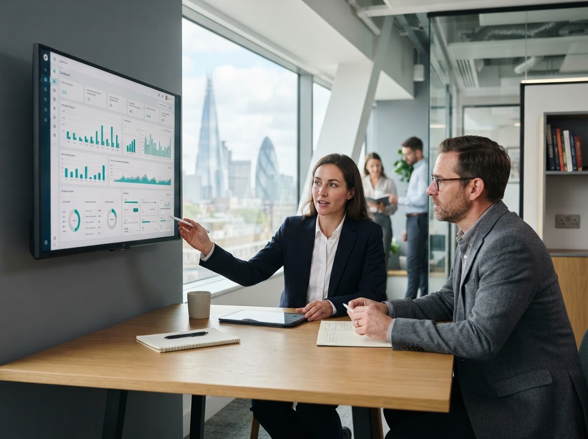 Keenhaven Wealth engineering team reviewing predictive model output on screen